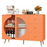 Modern Cream Coffee Bar Cabinet with Glass Door