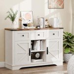 47" White Farmhouse Buffet Cabinet with Barn Doors