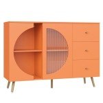 Modern Cream Coffee Bar Cabinet with Glass Door
