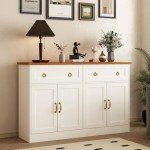55" White Buffet Sideboard Cabinet with Storage