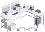 White 66" L-Shaped Desk with Shelves and Drawers