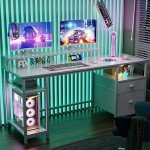 61'' White Computer Desk with File Cabinet & Shelves