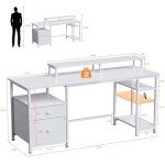61'' White Computer Desk with File Cabinet & Shelves