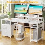 61'' White Computer Desk with File Cabinet & Shelves