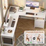 White 66" L-Shaped Desk with Shelves and Drawers