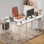 White 66" L-Shaped Desk with Shelves and Drawers