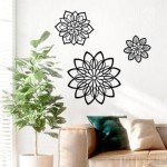 3-Piece Black Metal Flower Wall Art Set