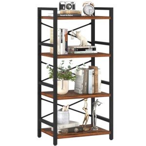 Yoobure 4-Tier Industrial Bookshelf in Berry Brown