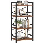 Yoobure 4-Tier Industrial Bookshelf in Berry Brown
