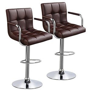 Brown Adjustable Bar Stools Set of 2