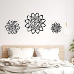3-Piece Black Metal Flower Wall Art Set