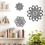 3-Piece Black Metal Flower Wall Art Set