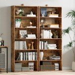 Set of 2 Tall 6-Tier Floor Bookshelves