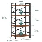 Yoobure 4-Tier Industrial Bookshelf in Berry Brown