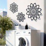 3-Piece Black Metal Flower Wall Art Set