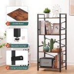 Yoobure 4-Tier Industrial Bookshelf in Berry Brown