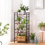 Yoobure 4-Tier Industrial Bookshelf in Berry Brown