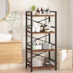 Yoobure 4-Tier Industrial Bookshelf in Berry Brown