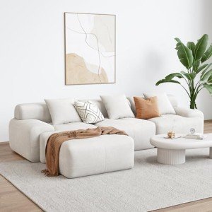 Beige L-Shaped Modular Sectional Sofa with Ottoman