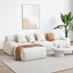 Beige L-Shaped Modular Sectional Sofa with Ottoman