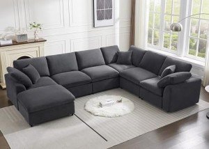 Oversized Modern Chenille Sectional Sofa with Ottoman