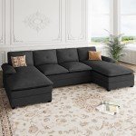 Spacious Black U-Shaped Sectional Sofa Couch