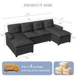 Spacious Black U-Shaped Sectional Sofa Couch