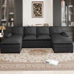 Spacious Black U-Shaped Sectional Sofa Couch