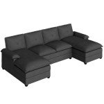 Spacious Black U-Shaped Sectional Sofa Couch