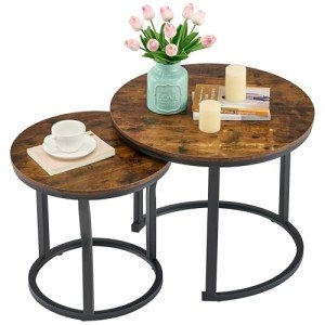 Rustic Brown Round Nesting Coffee Tables Set of 2