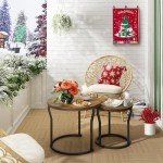 Rustic Brown Round Nesting Coffee Tables Set of 2