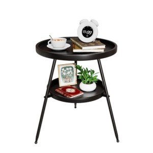 Black 2-Tier Round End Table for Small Spaces