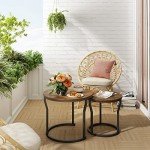 Rustic Brown Round Nesting Coffee Tables Set of 2