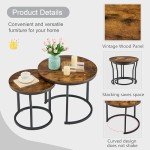 Rustic Brown Round Nesting Coffee Tables Set of 2