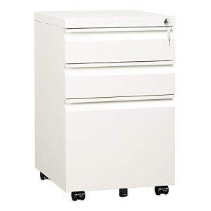 3-Drawer Mobile File Cabinet with Lock - White