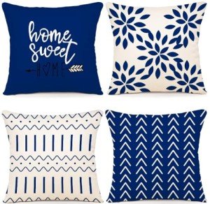 Set of 4 Dark Blue Decorative Pillow Covers
