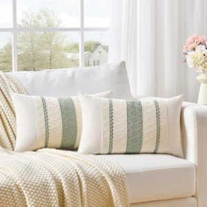 Sage Green Boho Lumbar Pillow Covers - Set of 2