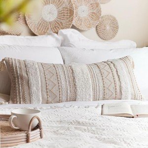 BlissBlush Cream Boho Decorative Lumbar Pillow Cover