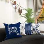 Set of 4 Dark Blue Decorative Pillow Covers