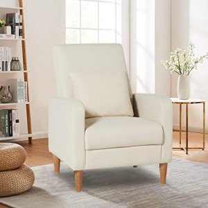 Beige Modern Upholstered Accent Chair with Pillow