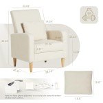 Beige Modern Upholstered Accent Chair with Pillow