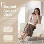 Beige Modern Upholstered Accent Chair with Pillow