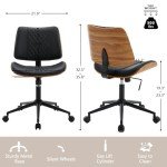 Adjustable Armless PU Leather Office Chair - Black