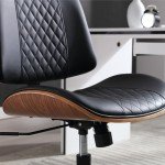 Adjustable Armless PU Leather Office Chair - Black