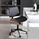 Adjustable Armless PU Leather Office Chair - Black