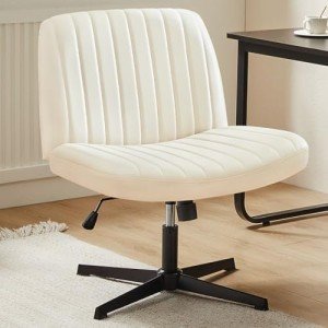 Cream Armless Swivel Desk Chair with Criss Cross Legs