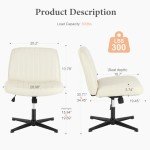 Cream Armless Swivel Desk Chair with Criss Cross Legs