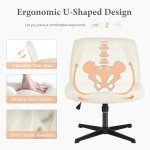 Cream Armless Swivel Desk Chair with Criss Cross Legs
