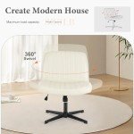 Cream Armless Swivel Desk Chair with Criss Cross Legs