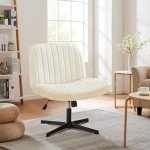 Cream Armless Swivel Desk Chair with Criss Cross Legs